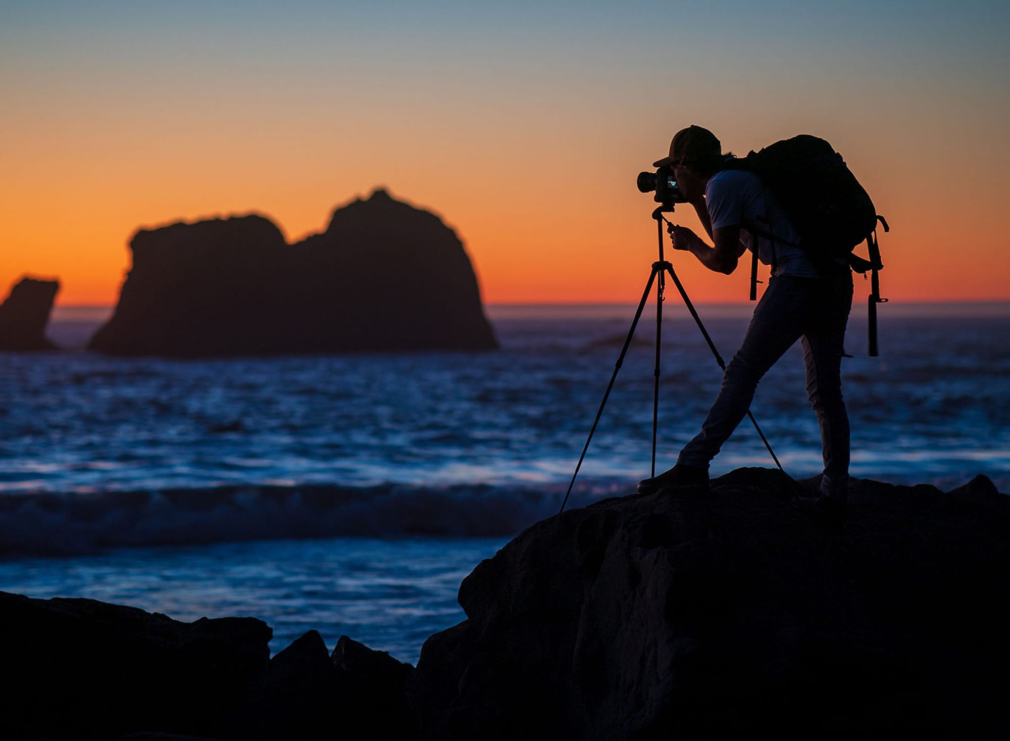 sunset sea stacks