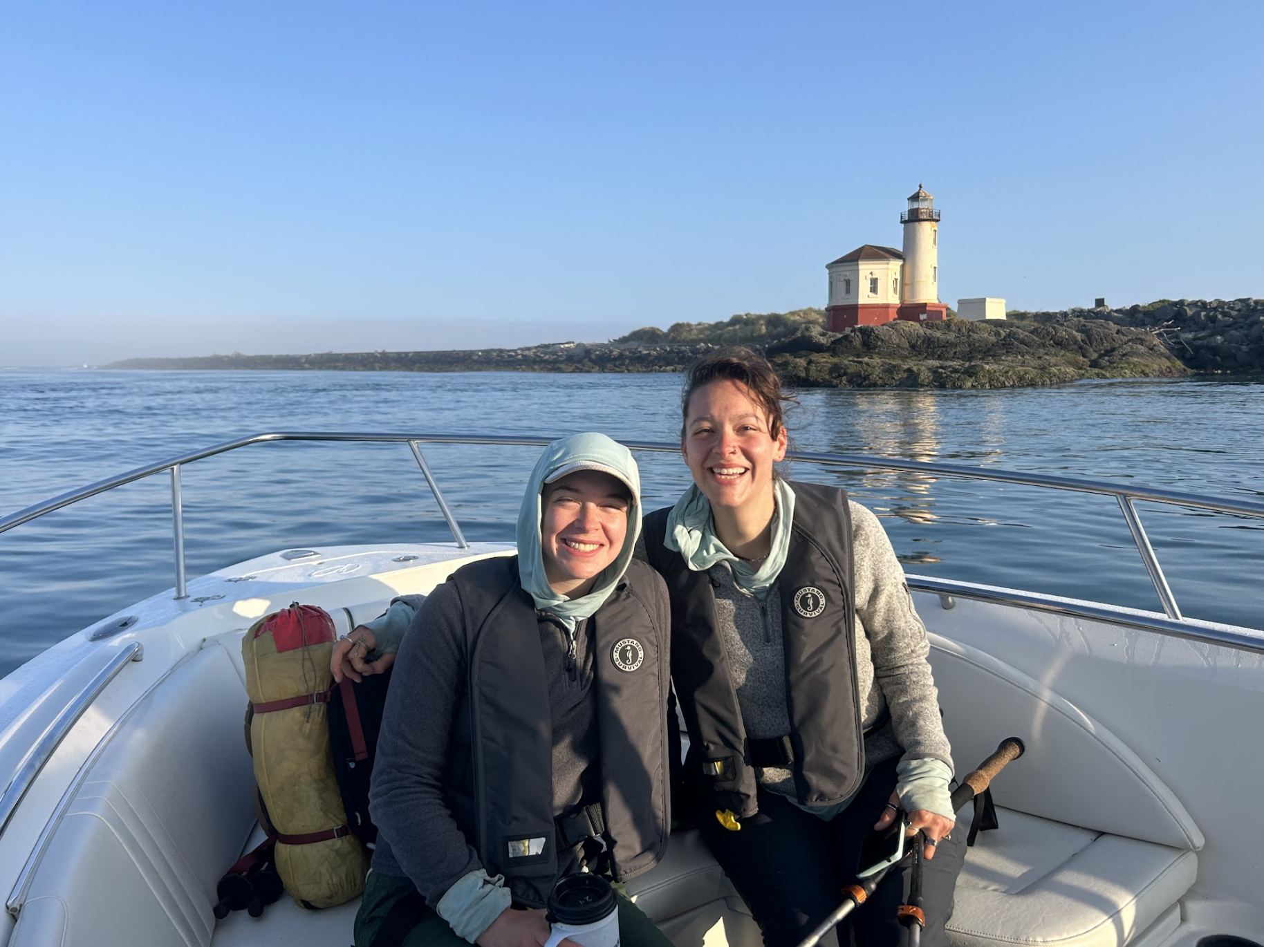 Hikers aboard a boat shuttle