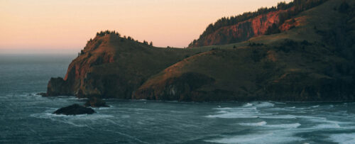 sunset coast seastacks hills cliffs