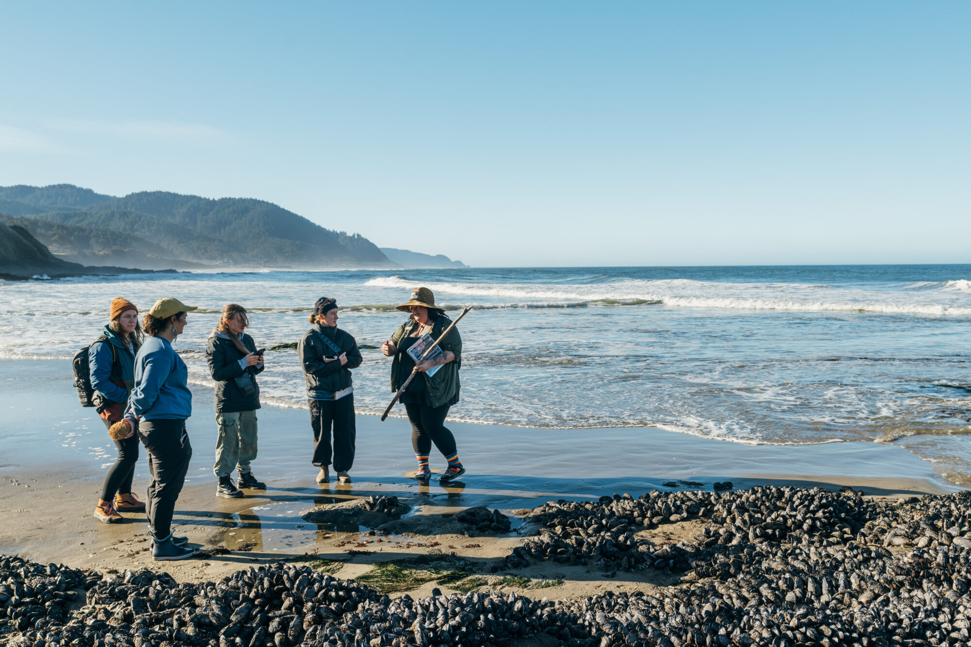 group of people viewing a tide pool along the Oregon Coast