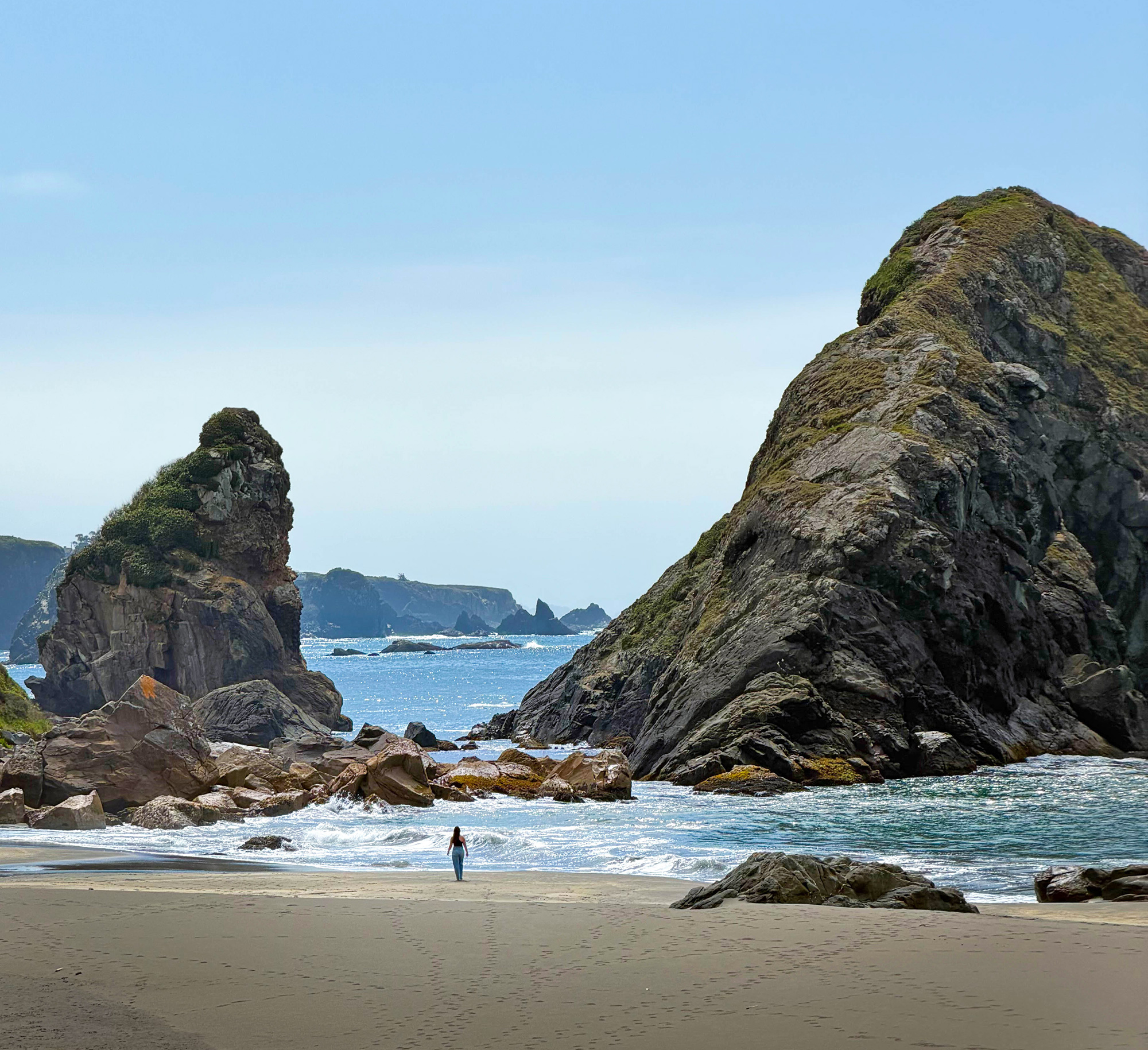 Harris Beach State Park hiker sea stacks